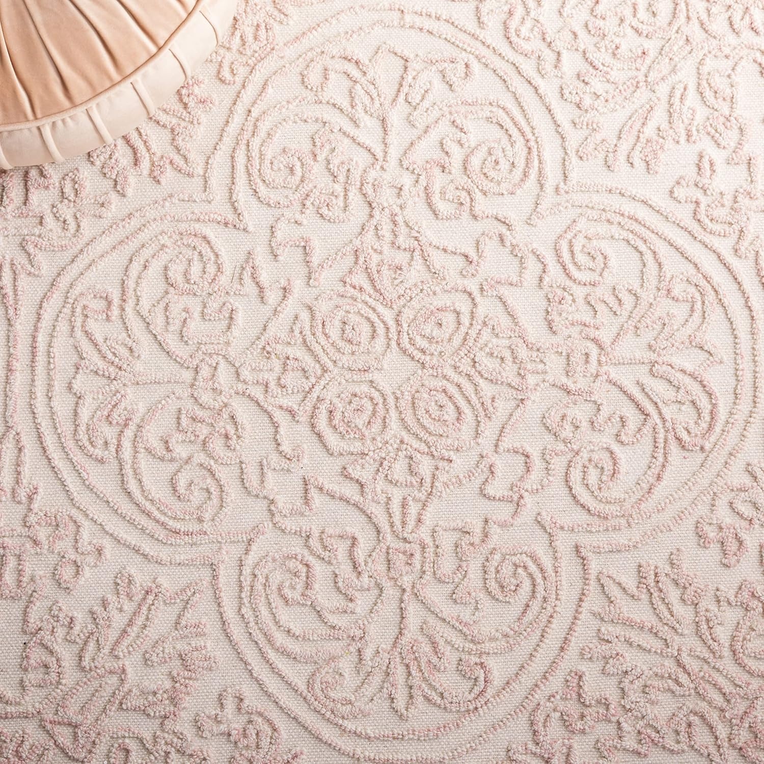 image:imageSAFAVIEH Area Rug 8x10 Trace Collection Large Ivory Handmade Wool Ideal for Living Room Bedroom Office Dining Space TRC101CIvoryPink