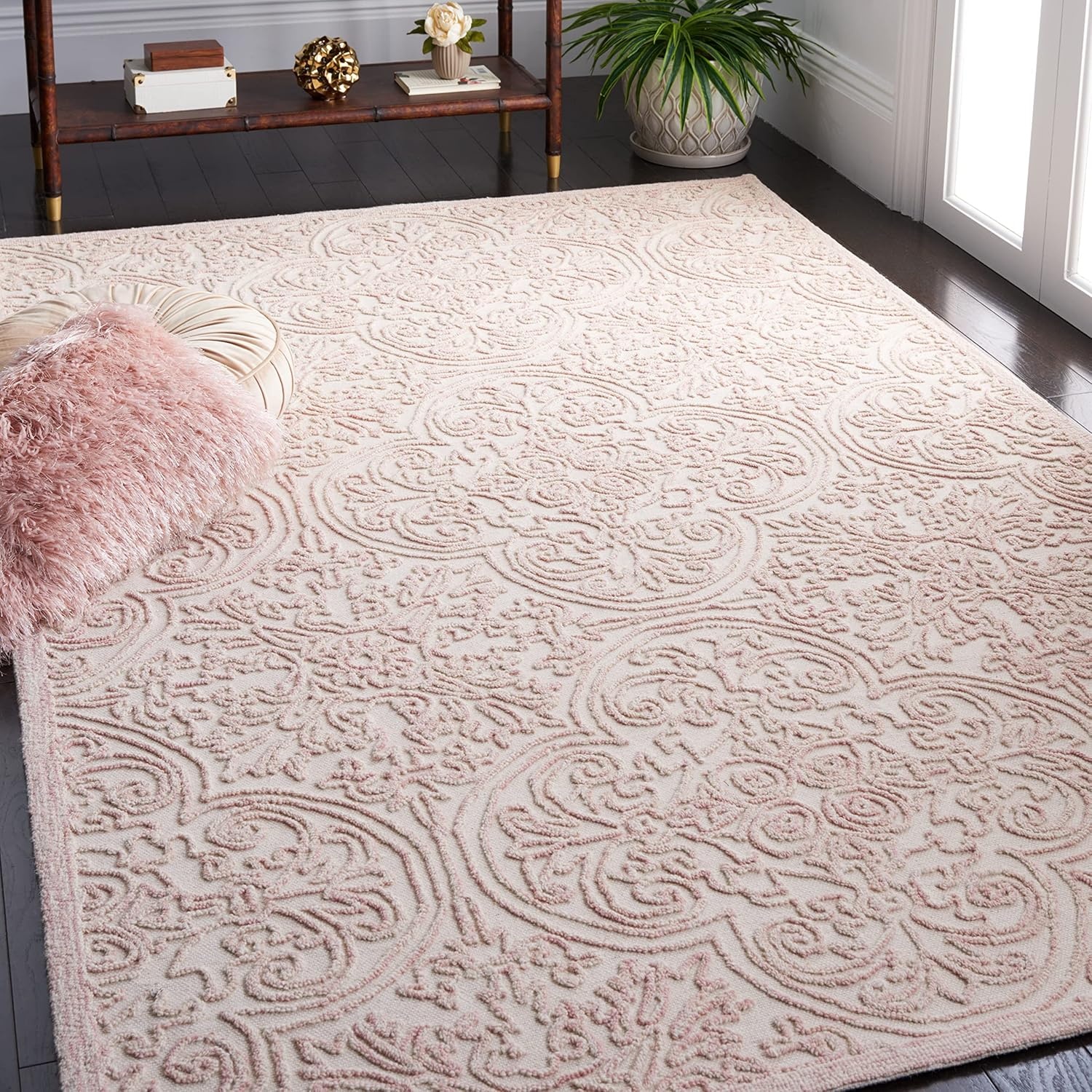 image:imageSAFAVIEH Area Rug 8x10 Trace Collection Large Ivory Handmade Wool Ideal for Living Room Bedroom Office Dining Space TRC101CIvoryPink