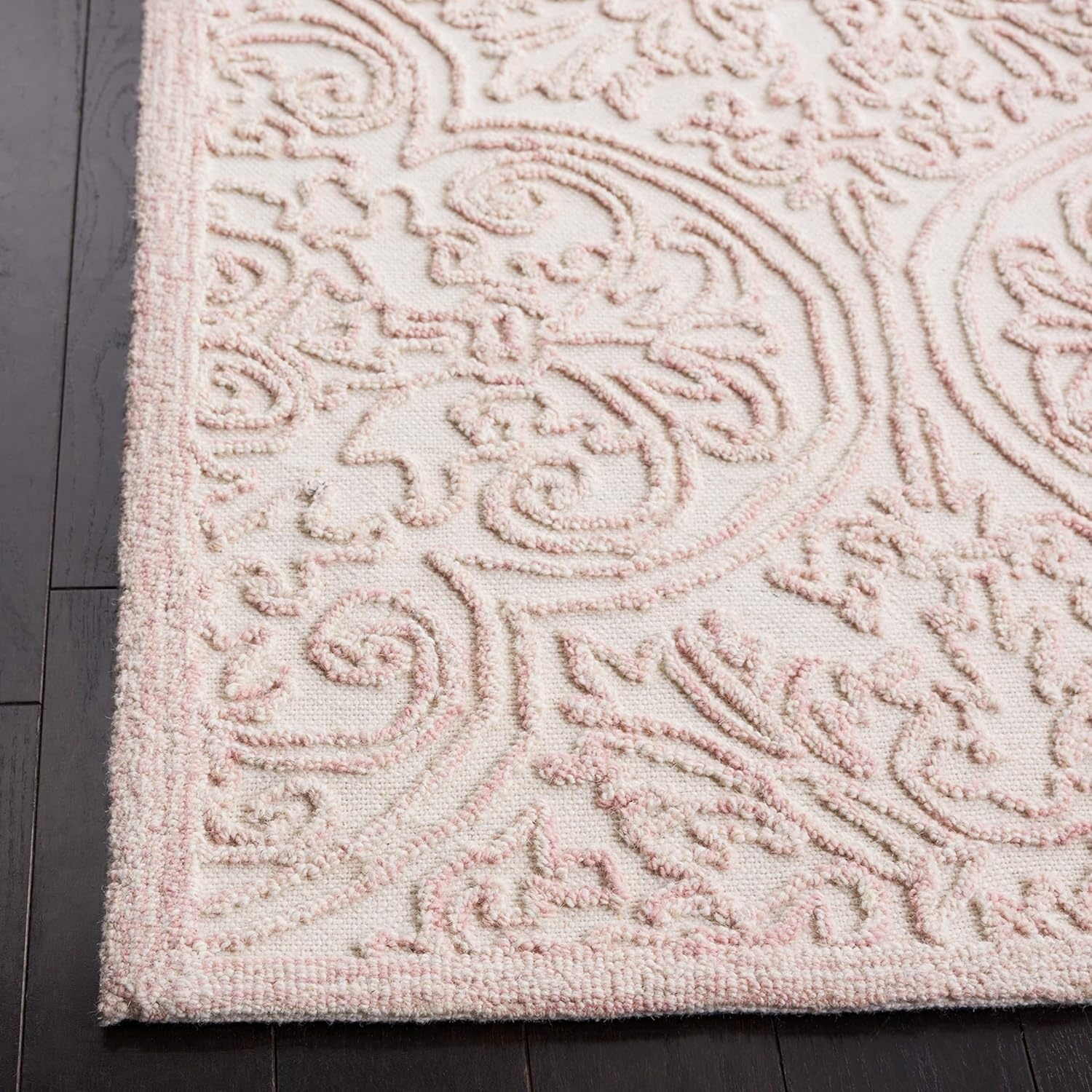 image:imageSAFAVIEH Area Rug 8x10 Trace Collection Large Ivory Handmade Wool Ideal for Living Room Bedroom Office Dining Space TRC101CIvoryPink