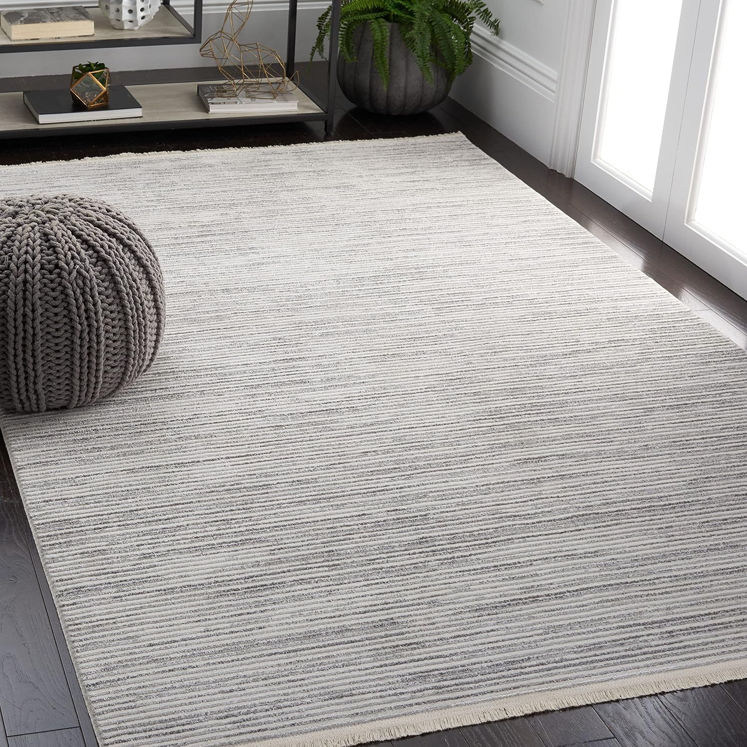 image:imageSAFAVIEH Area Rug 8x10 Whisper Collection Large Ivory amp Ivory Stripe Design NonShedding amp Easy Cleaning Ideal for Living Room Bedroom Office Dining Space WHS565ALight GreyIvory