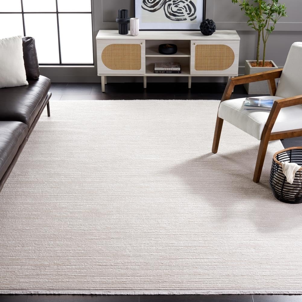 image:imageSAFAVIEH Area Rug 8x10 Whisper Collection Large Ivory amp Ivory Stripe Design NonShedding amp Easy Cleaning Ideal for Living Room Bedroom Office Dining Space WHS565AIvory