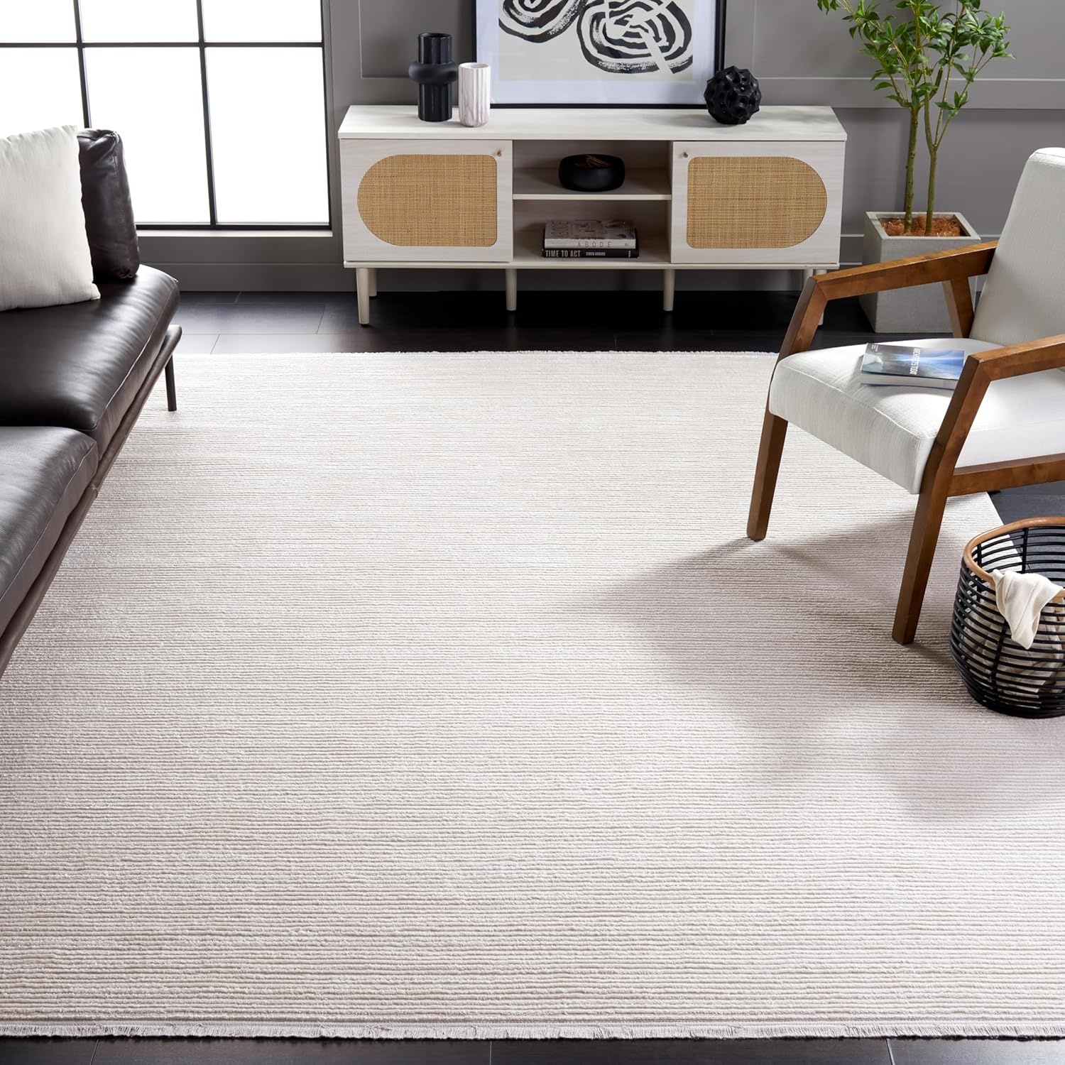 image:imageSAFAVIEH Area Rug 8x10 Whisper Collection Large Ivory amp Ivory Stripe Design NonShedding amp Easy Cleaning Ideal for Living Room Bedroom Office Dining Space WHS565AIvory