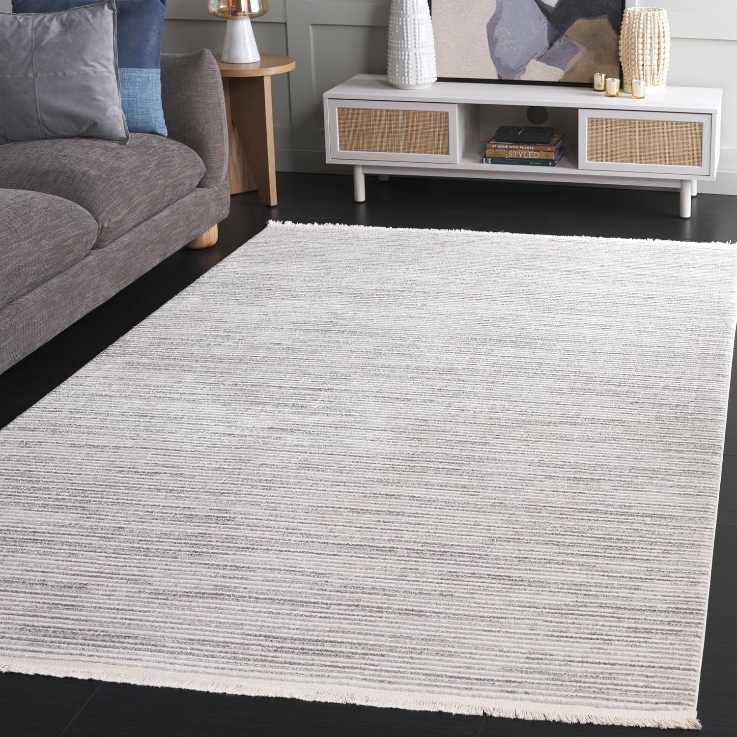 image:imageSAFAVIEH Area Rug 8x10 Whisper Collection Large Ivory amp Ivory Stripe Design NonShedding amp Easy Cleaning Ideal for Living Room Bedroom Office Dining Space WHS565ALight GreyIvory