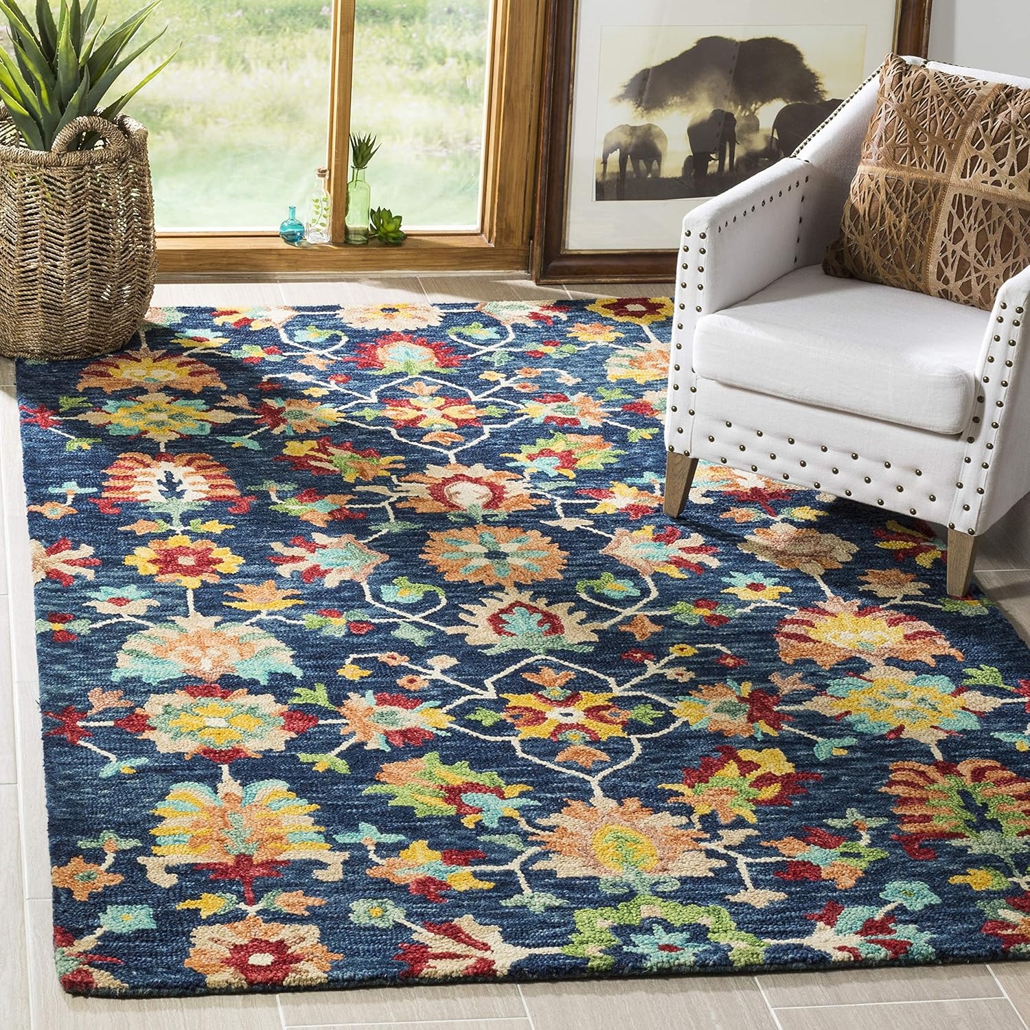 image:imageSAFAVIEH Aspen Collection 8 x 10 NavyRed APN510N Handmade Boho Wool Area RugNavyRed