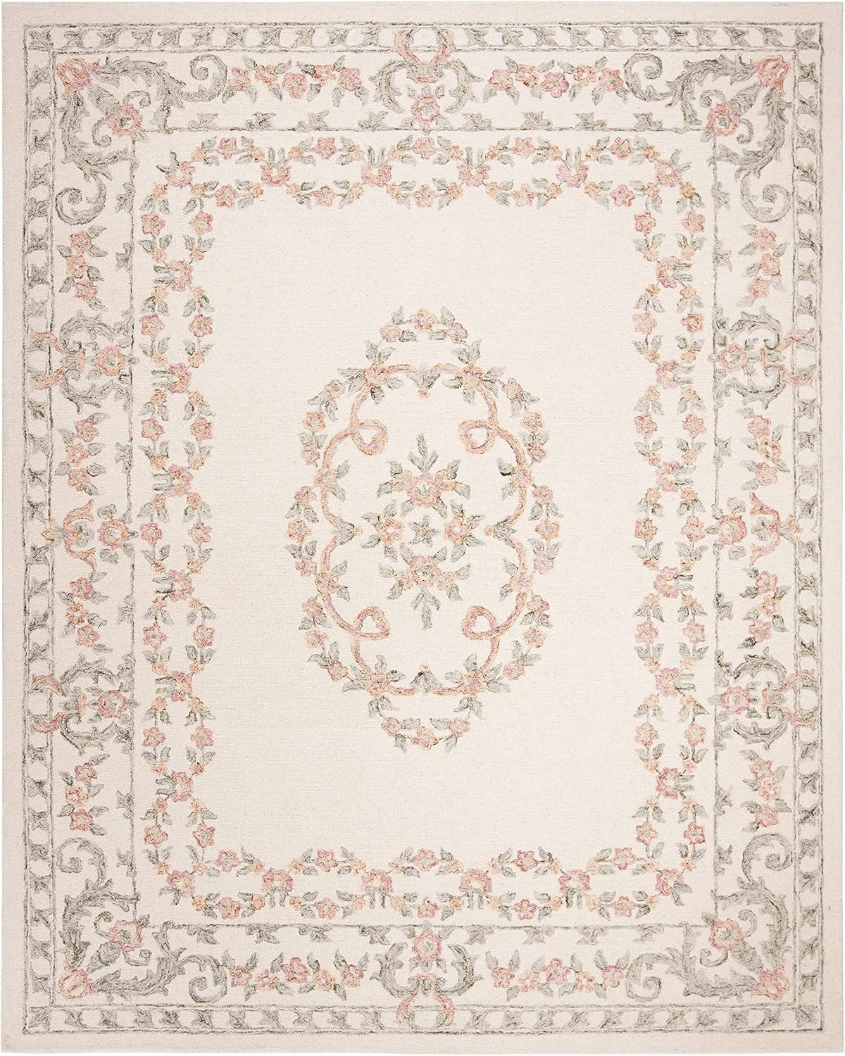 image:imageSAFAVIEH Aubusson Collection Area Rug 6 Square Ivory amp Pink Handmade Traditional Wool Ideal for High Traffic Areas in Living Room Bedroom AUB102AIvoryPink