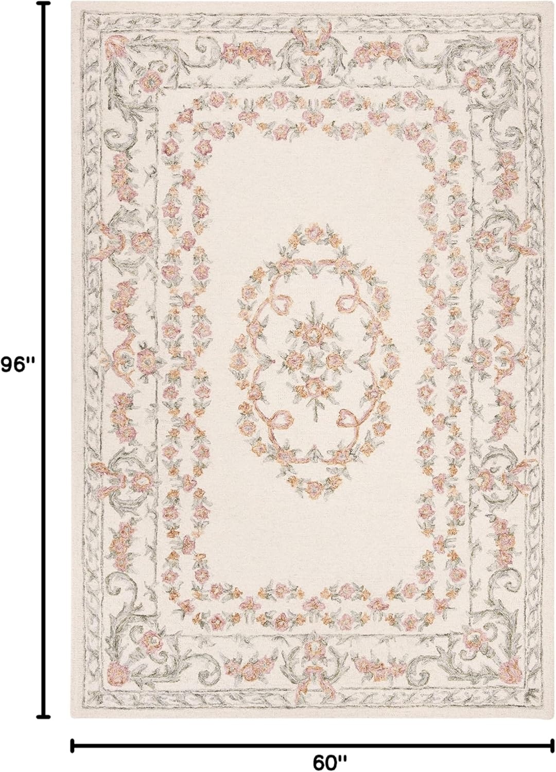 image:imageSAFAVIEH Aubusson Collection Area Rug 6 Square Ivory amp Pink Handmade Traditional Wool Ideal for High Traffic Areas in Living Room Bedroom AUB102AIvoryPink