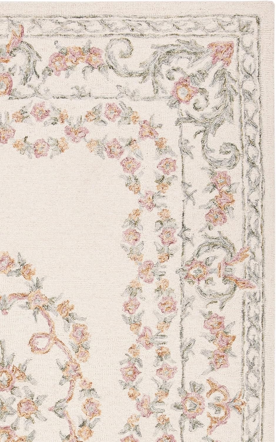image:imageSAFAVIEH Aubusson Collection Area Rug 6 Square Ivory amp Pink Handmade Traditional Wool Ideal for High Traffic Areas in Living Room Bedroom AUB102AIvoryPink