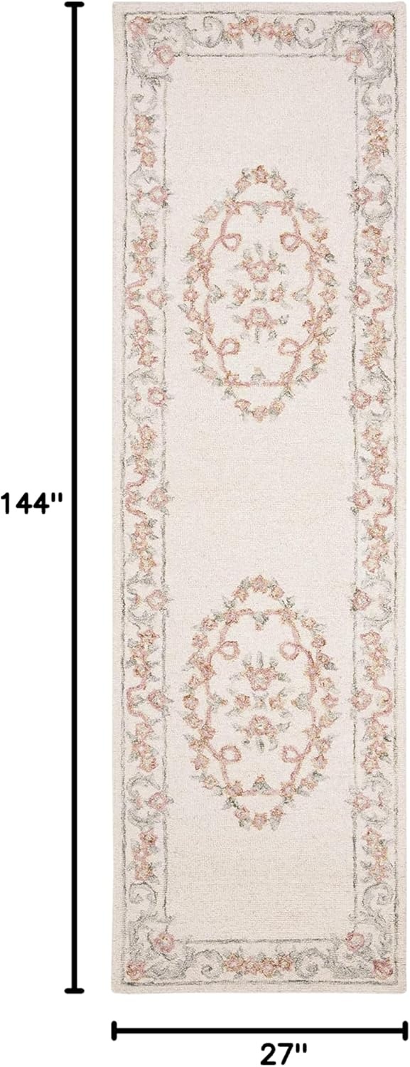 image:imageSAFAVIEH Aubusson Collection Area Rug 6 Square Ivory amp Pink Handmade Traditional Wool Ideal for High Traffic Areas in Living Room Bedroom AUB102AIvoryPink
