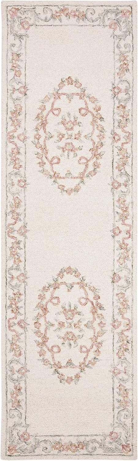 image:imageSAFAVIEH Aubusson Collection Area Rug 6 Square Ivory amp Pink Handmade Traditional Wool Ideal for High Traffic Areas in Living Room Bedroom AUB102AIvoryPink