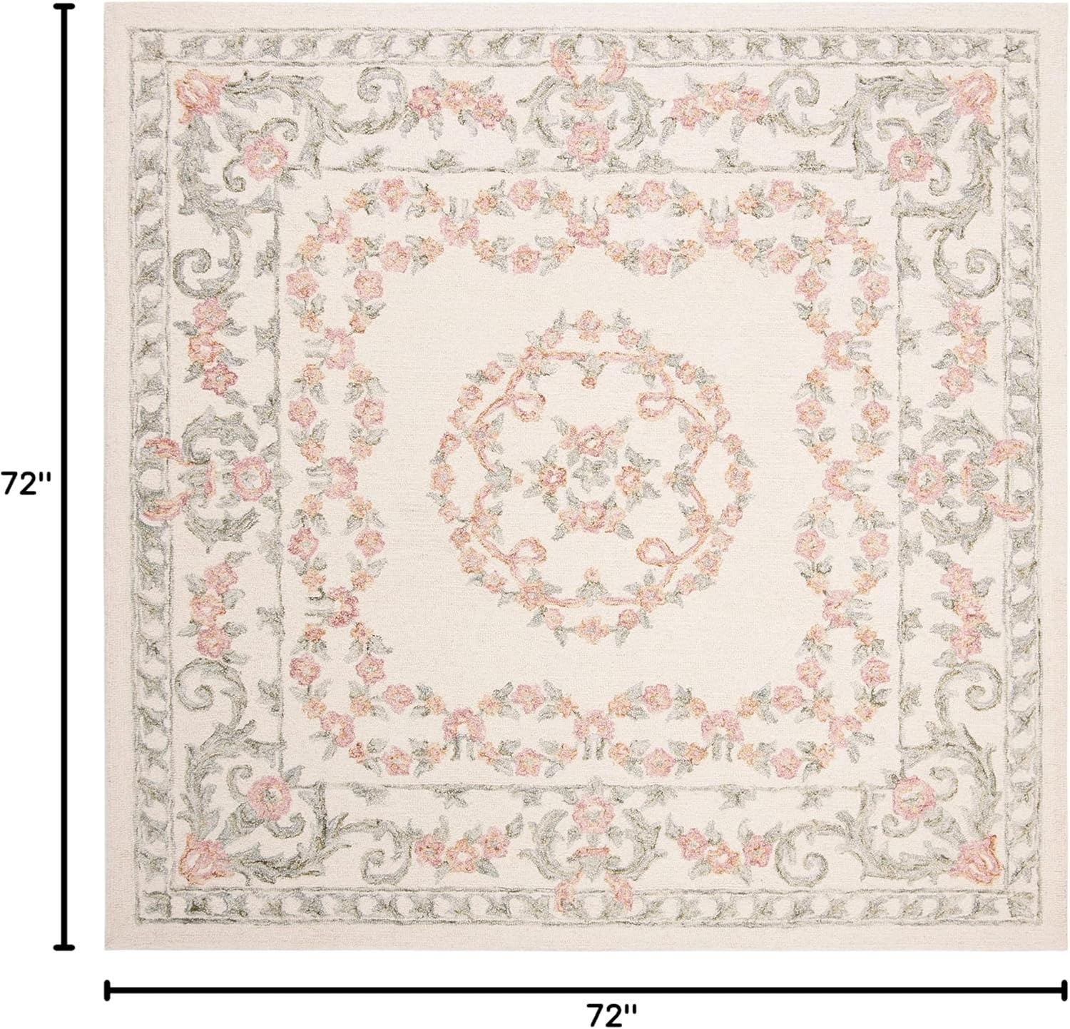 image:imageSAFAVIEH Aubusson Collection Area Rug 6 Square Ivory amp Pink Handmade Traditional Wool Ideal for High Traffic Areas in Living Room Bedroom AUB102AIvoryPink