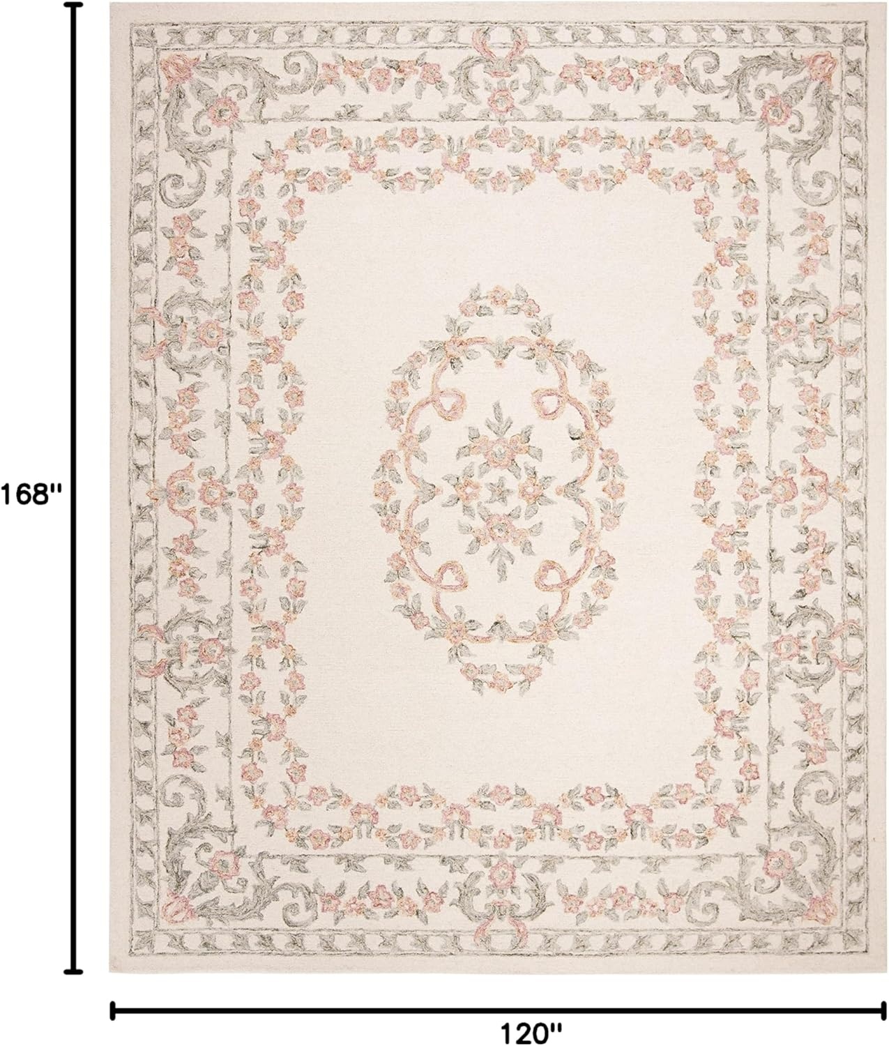 image:imageSAFAVIEH Aubusson Collection Area Rug 6 Square Ivory amp Pink Handmade Traditional Wool Ideal for High Traffic Areas in Living Room Bedroom AUB102AIvoryPink