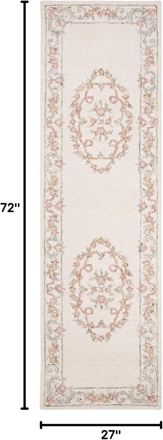 image:imageSAFAVIEH Aubusson Collection Area Rug 6 Square Ivory amp Pink Handmade Traditional Wool Ideal for High Traffic Areas in Living Room Bedroom AUB102AIvoryPink