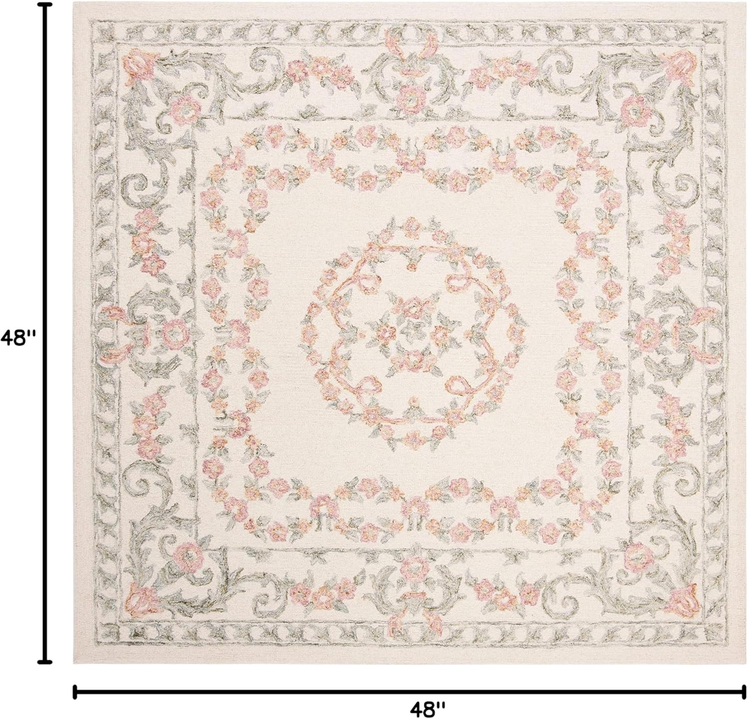 image:imageSAFAVIEH Aubusson Collection Area Rug 6 Square Ivory amp Pink Handmade Traditional Wool Ideal for High Traffic Areas in Living Room Bedroom AUB102AIvoryPink