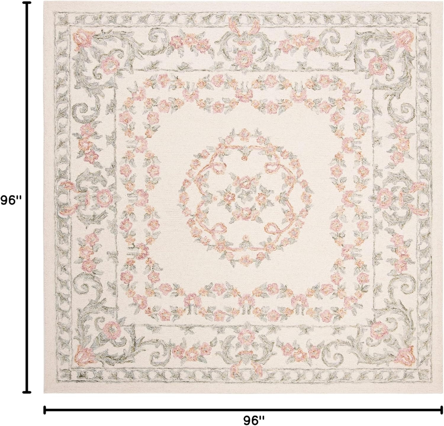image:imageSAFAVIEH Aubusson Collection Area Rug 6 Square Ivory amp Pink Handmade Traditional Wool Ideal for High Traffic Areas in Living Room Bedroom AUB102AIvoryPink