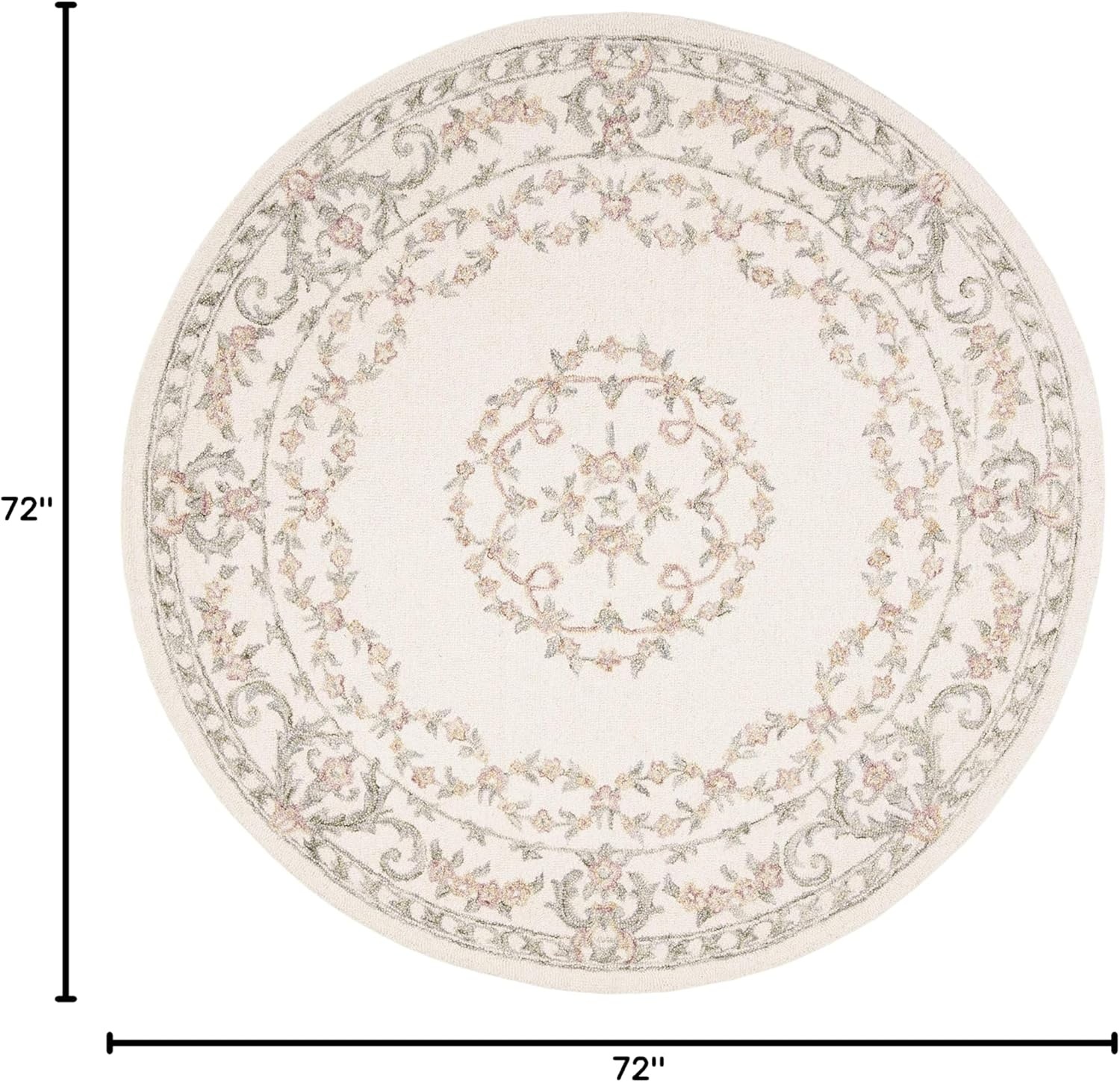 image:imageSAFAVIEH Aubusson Collection Area Rug 6 Square Ivory amp Pink Handmade Traditional Wool Ideal for High Traffic Areas in Living Room Bedroom AUB102AIvoryPink
