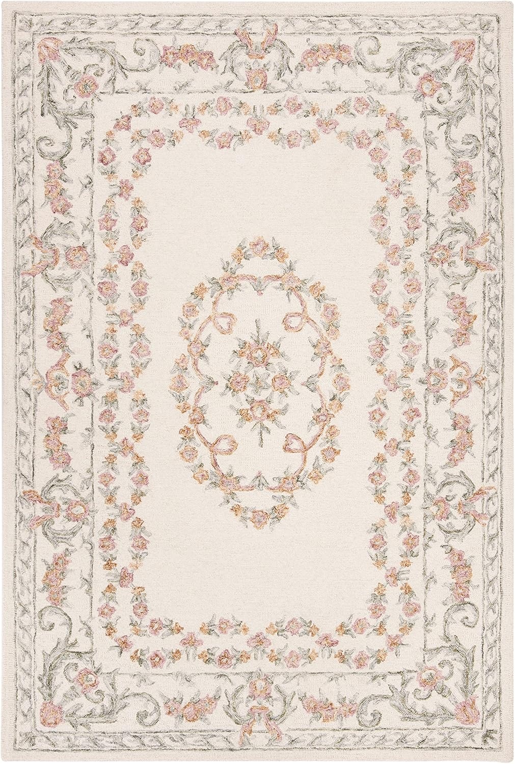 image:imageSAFAVIEH Aubusson Collection Area Rug 6 Square Ivory amp Pink Handmade Traditional Wool Ideal for High Traffic Areas in Living Room Bedroom AUB102AIvoryPink