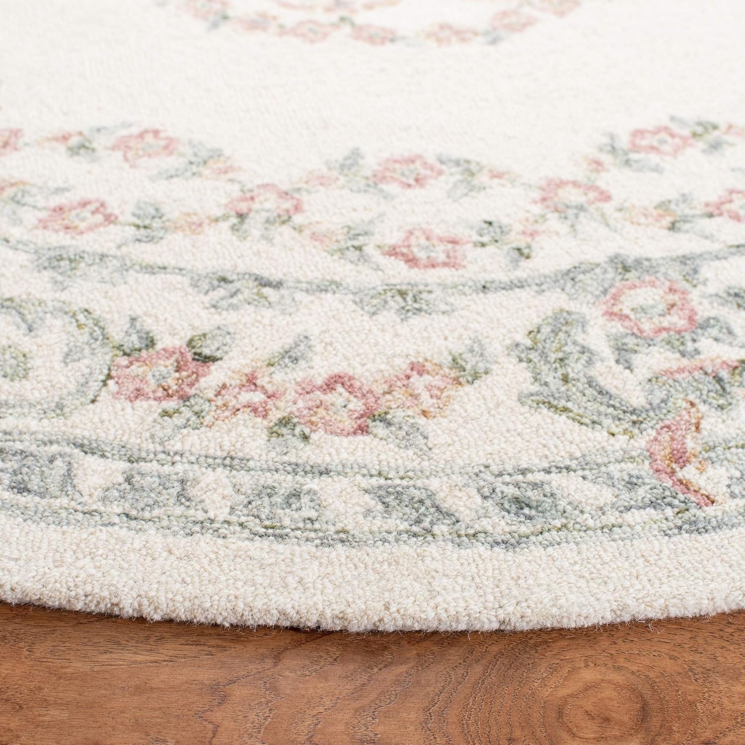 image:imageSAFAVIEH Aubusson Collection Area Rug 6 Square Ivory amp Pink Handmade Traditional Wool Ideal for High Traffic Areas in Living Room Bedroom AUB102AIvoryPink