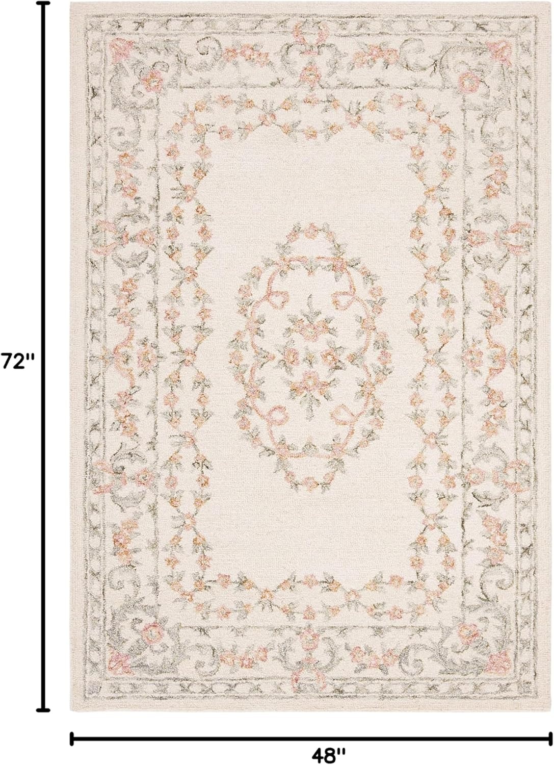 image:imageSAFAVIEH Aubusson Collection Area Rug 6 Square Ivory amp Pink Handmade Traditional Wool Ideal for High Traffic Areas in Living Room Bedroom AUB102AIvoryPink