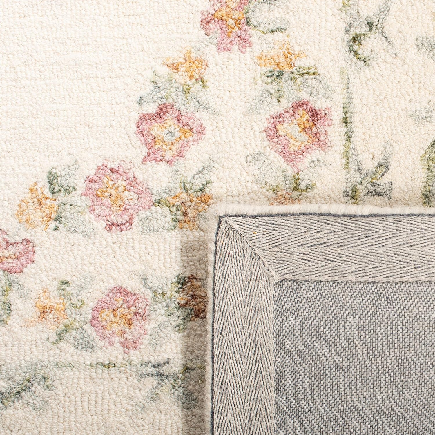 image:imageSAFAVIEH Aubusson Collection Area Rug 6 Square Ivory amp Pink Handmade Traditional Wool Ideal for High Traffic Areas in Living Room Bedroom AUB102AIvoryPink