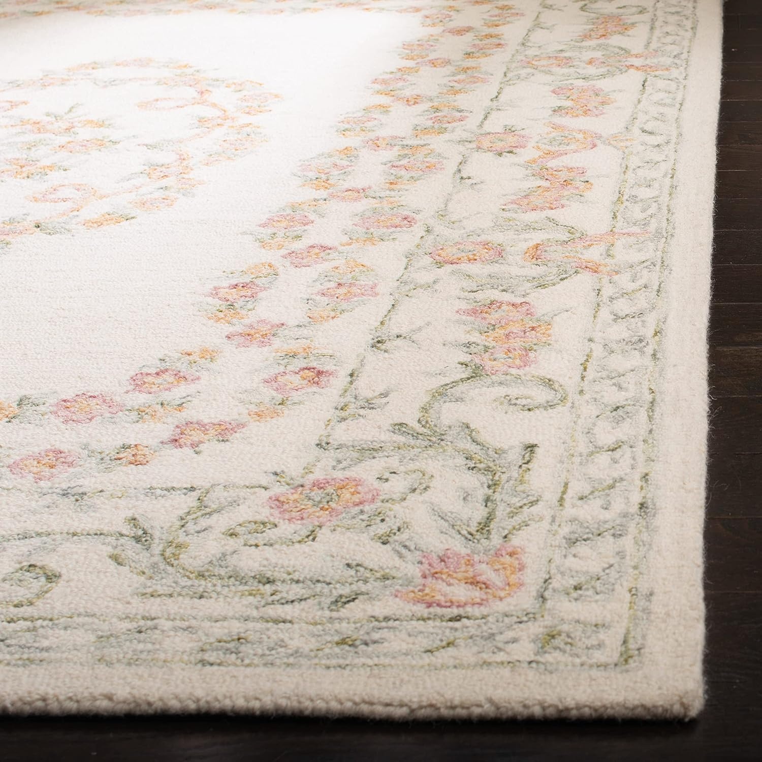 image:imageSAFAVIEH Aubusson Collection Area Rug 6 Square Ivory amp Pink Handmade Traditional Wool Ideal for High Traffic Areas in Living Room Bedroom AUB102AIvoryPink