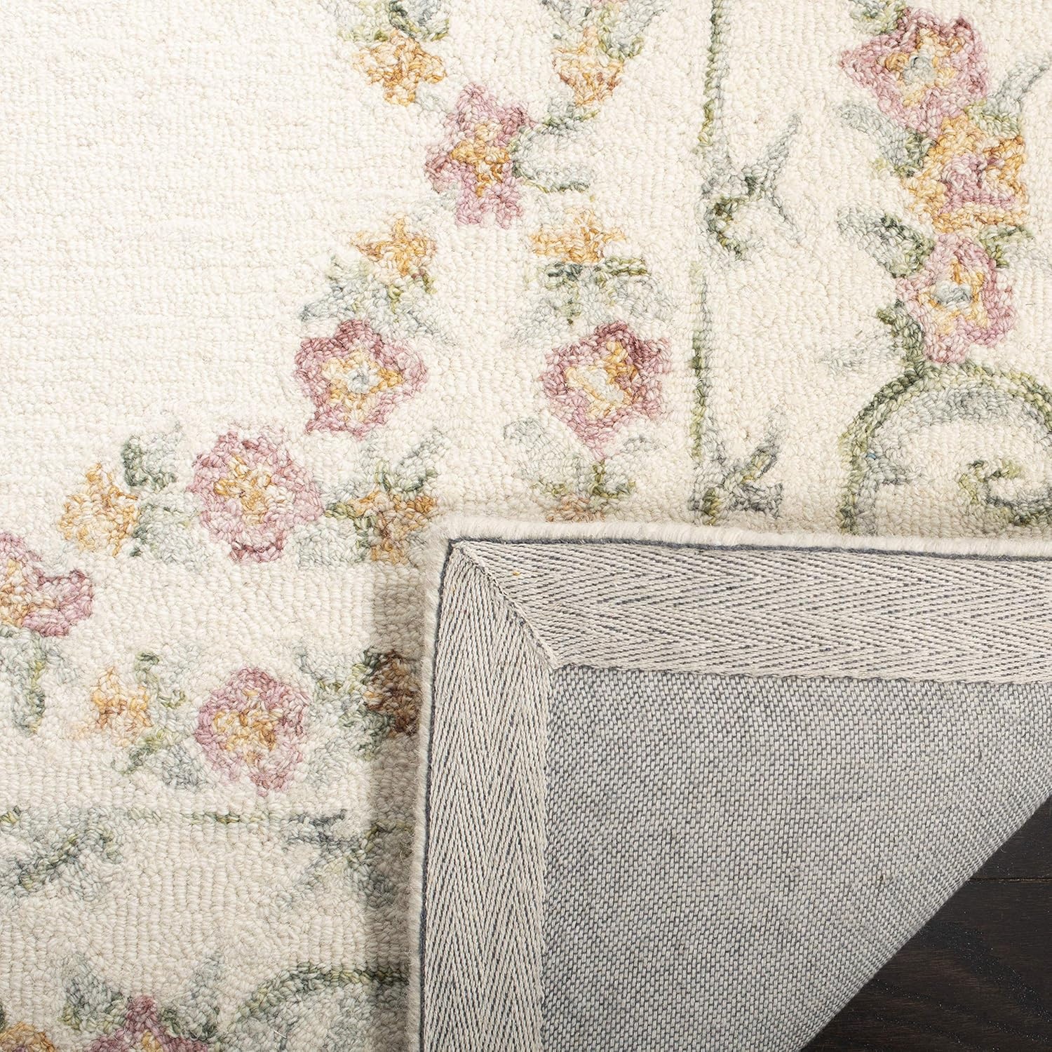 image:imageSAFAVIEH Aubusson Collection Area Rug 6 Square Ivory amp Pink Handmade Traditional Wool Ideal for High Traffic Areas in Living Room Bedroom AUB102AIvoryPink