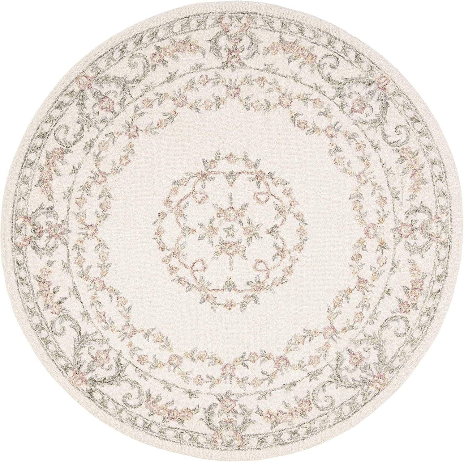 image:imageSAFAVIEH Aubusson Collection Area Rug 6 Square Ivory amp Pink Handmade Traditional Wool Ideal for High Traffic Areas in Living Room Bedroom AUB102AIvoryPink