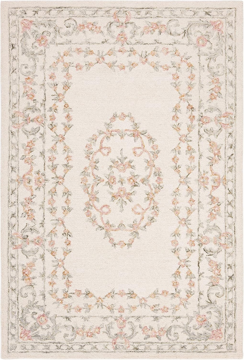 image:imageSAFAVIEH Aubusson Collection Area Rug 6 Square Ivory amp Pink Handmade Traditional Wool Ideal for High Traffic Areas in Living Room Bedroom AUB102AIvoryPink