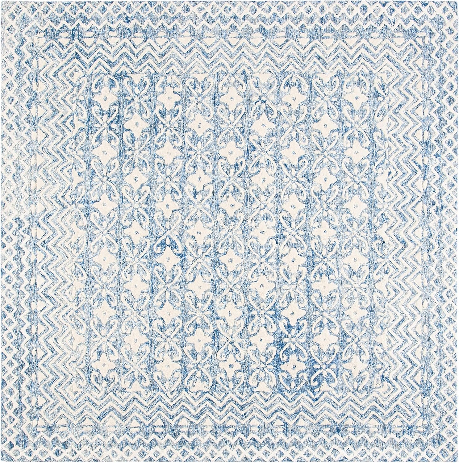 image:imageSAFAVIEH Blossom Collection 8 x 10 GreyIvory BLM114F Handmade Premium Wool Area RugBlueIvory
