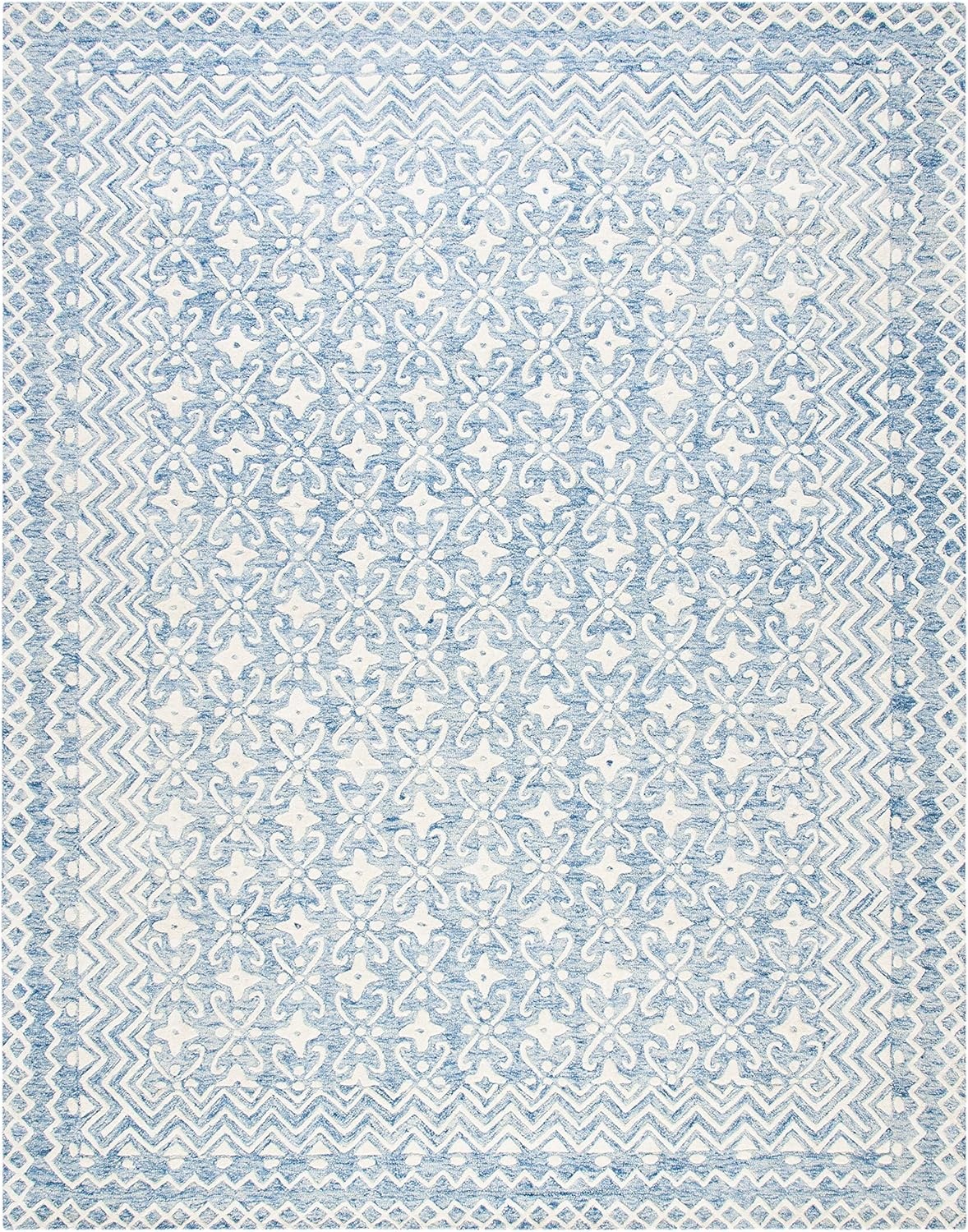image:imageSAFAVIEH Blossom Collection 8 x 10 GreyIvory BLM114F Handmade Premium Wool Area RugBlueIvory