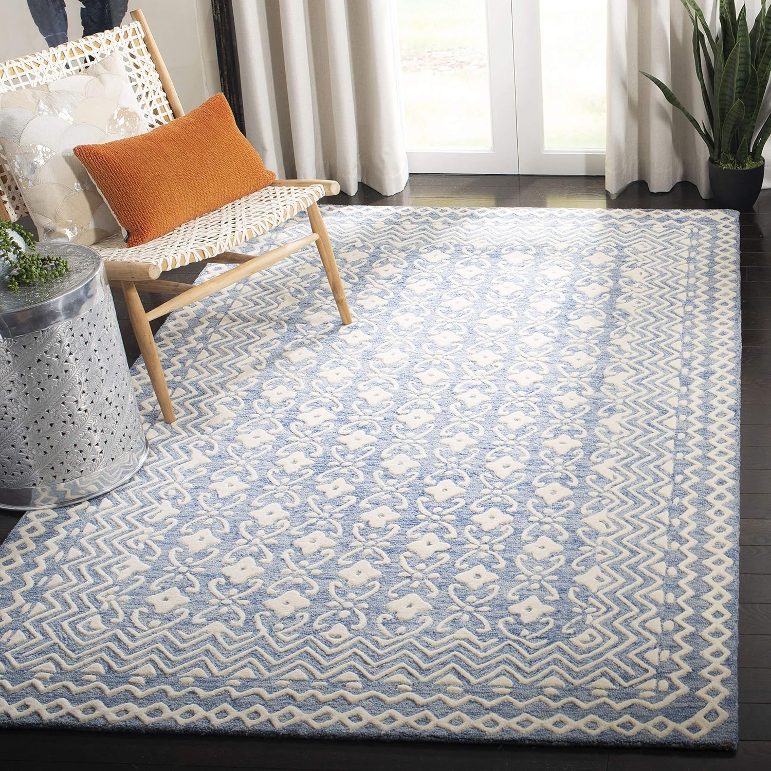 image:imageSAFAVIEH Blossom Collection 8 x 10 GreyIvory BLM114F Handmade Premium Wool Area RugBlueIvory