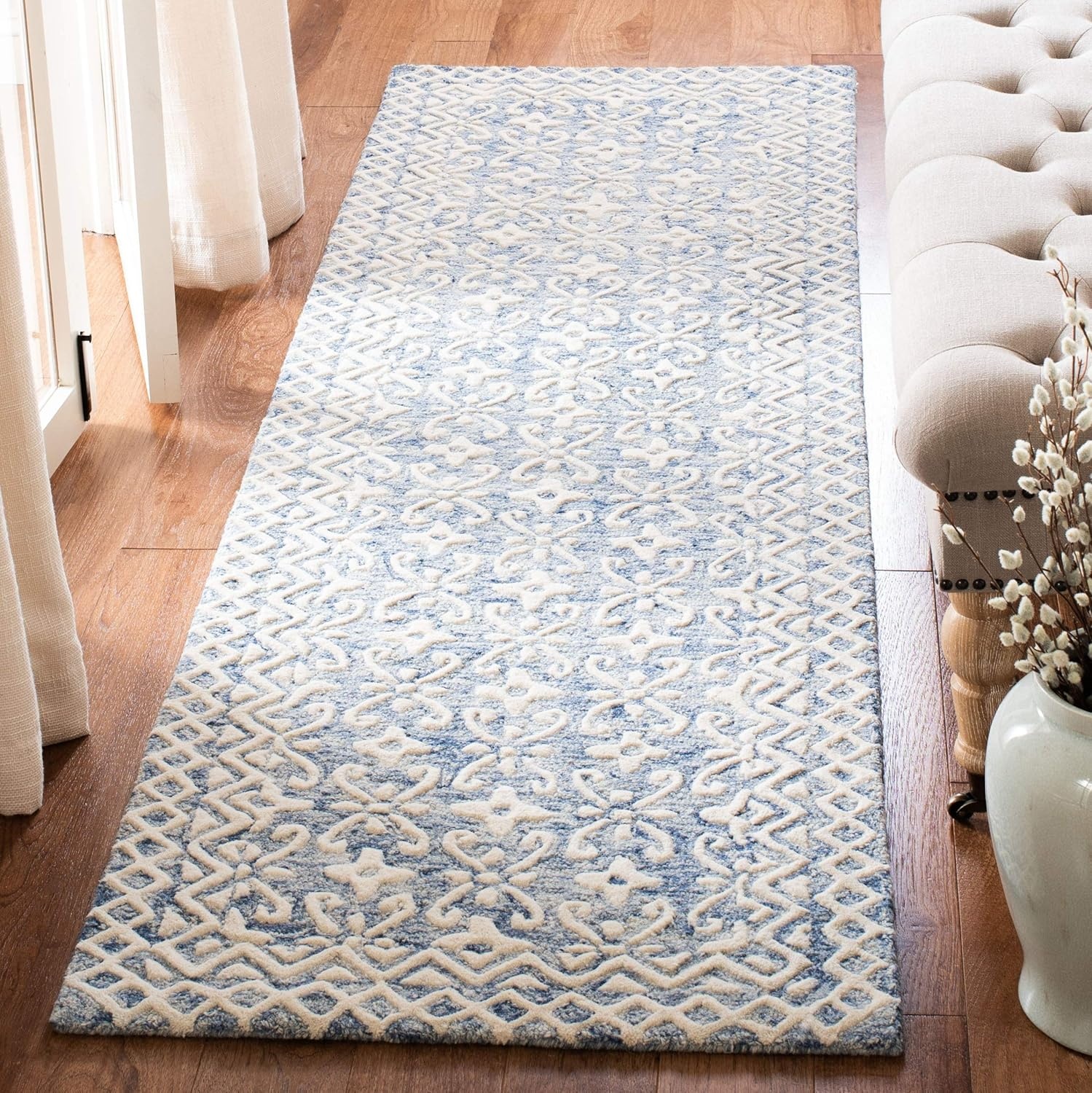 image:imageSAFAVIEH Blossom Collection 8 x 10 GreyIvory BLM114F Handmade Premium Wool Area RugBlueIvory