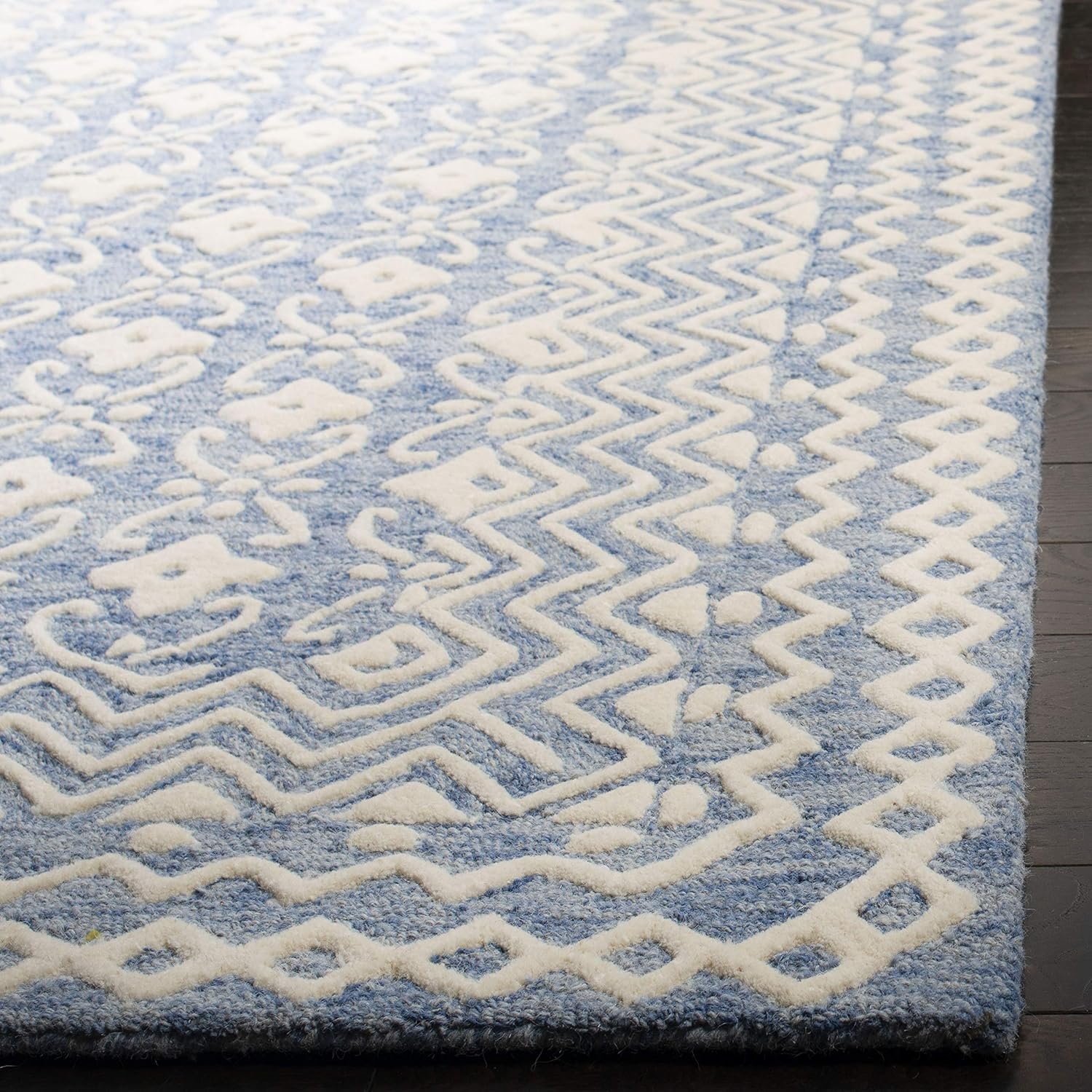 image:imageSAFAVIEH Blossom Collection 8 x 10 GreyIvory BLM114F Handmade Premium Wool Area RugBlueIvory