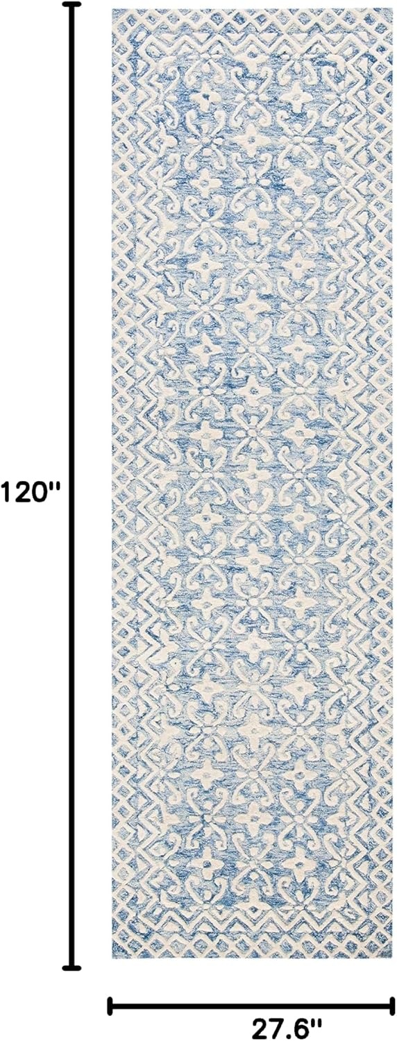 image:imageSAFAVIEH Blossom Collection 8 x 10 GreyIvory BLM114F Handmade Premium Wool Area RugBlueIvory