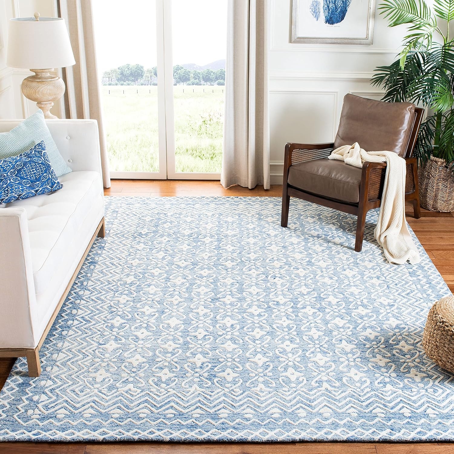 image:imageSAFAVIEH Blossom Collection 8 x 10 GreyIvory BLM114F Handmade Premium Wool Area RugBlueIvory