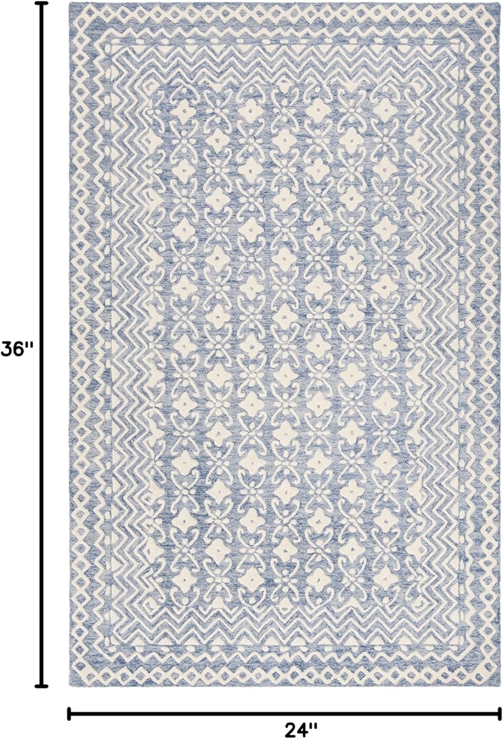 image:imageSAFAVIEH Blossom Collection 8 x 10 GreyIvory BLM114F Handmade Premium Wool Area RugBlueIvory