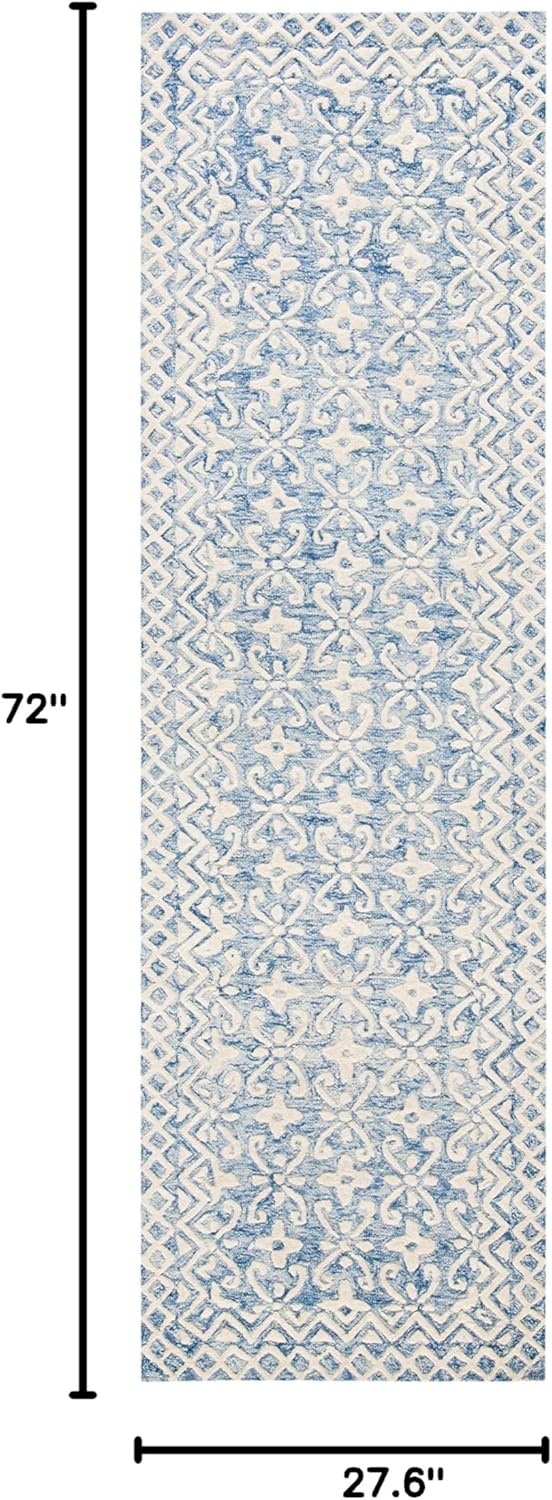 image:imageSAFAVIEH Blossom Collection 8 x 10 GreyIvory BLM114F Handmade Premium Wool Area RugBlueIvory