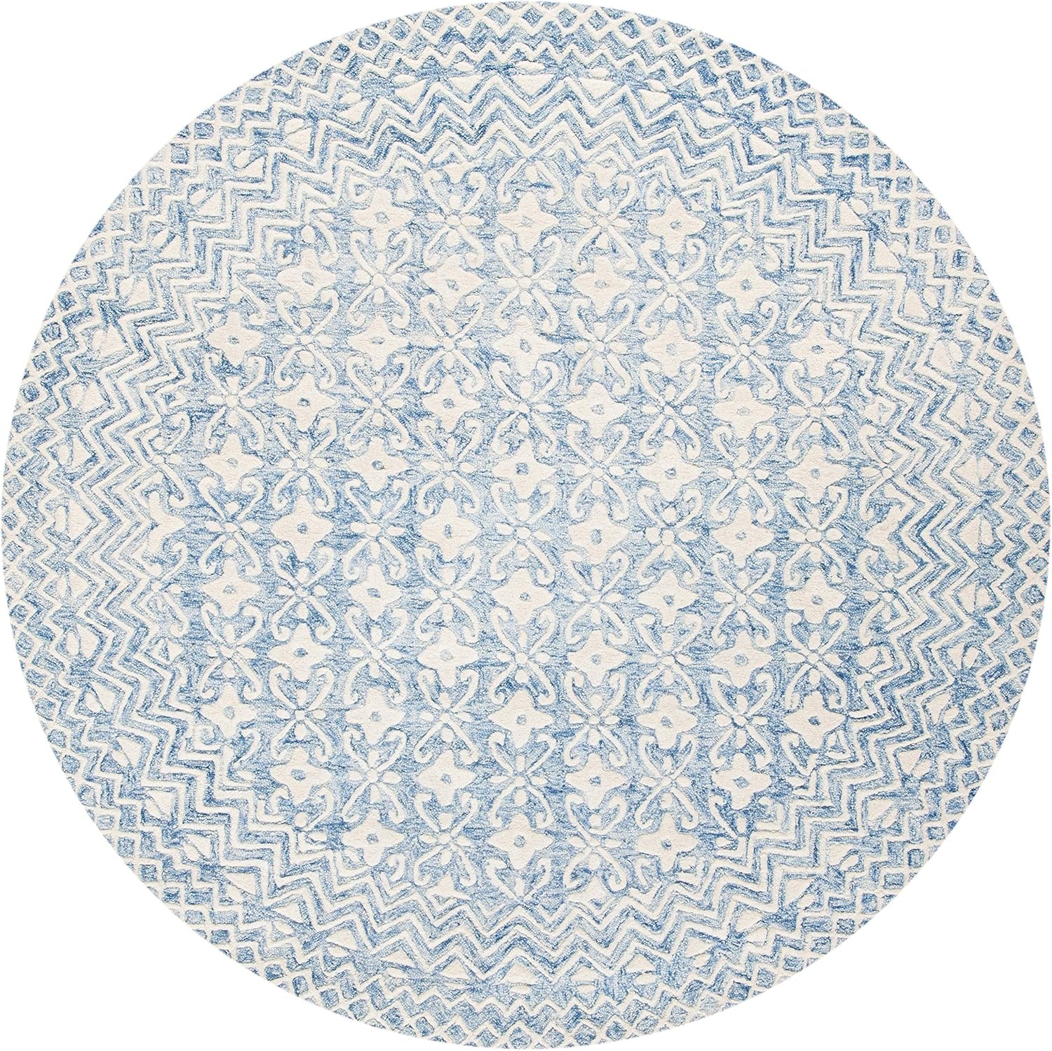 image:imageSAFAVIEH Blossom Collection 8 x 10 GreyIvory BLM114F Handmade Premium Wool Area RugBlueIvory
