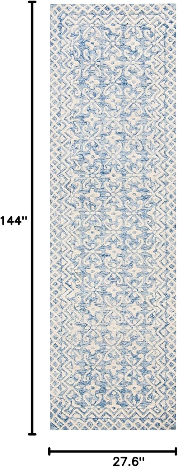 image:imageSAFAVIEH Blossom Collection 8 x 10 GreyIvory BLM114F Handmade Premium Wool Area RugBlueIvory