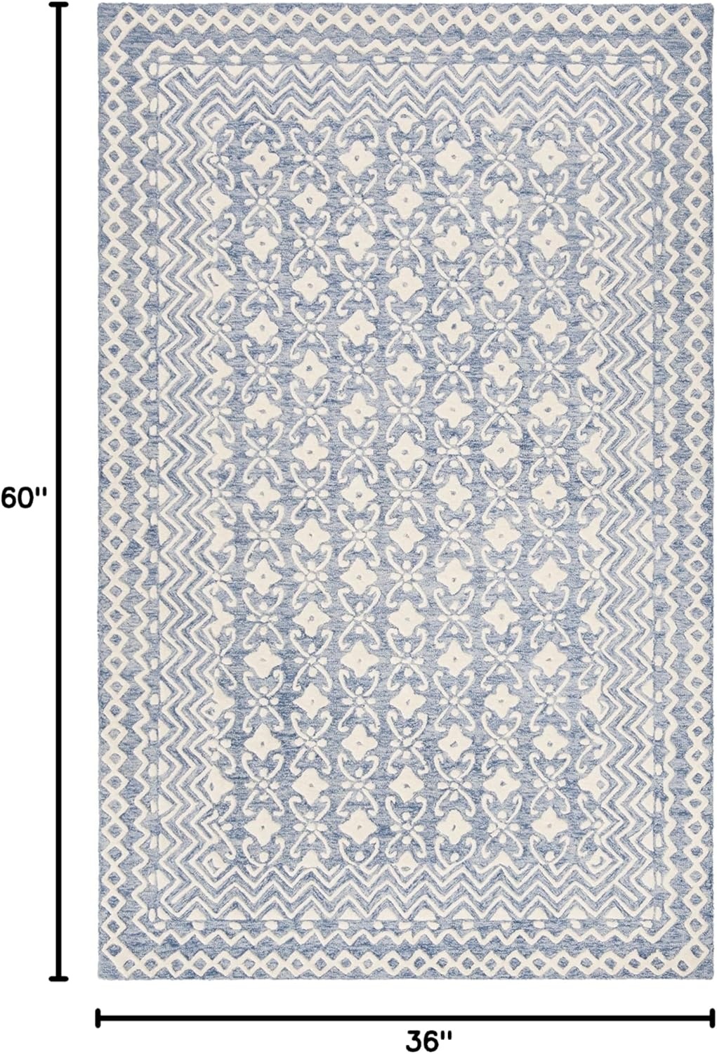 image:imageSAFAVIEH Blossom Collection 8 x 10 GreyIvory BLM114F Handmade Premium Wool Area RugBlueIvory