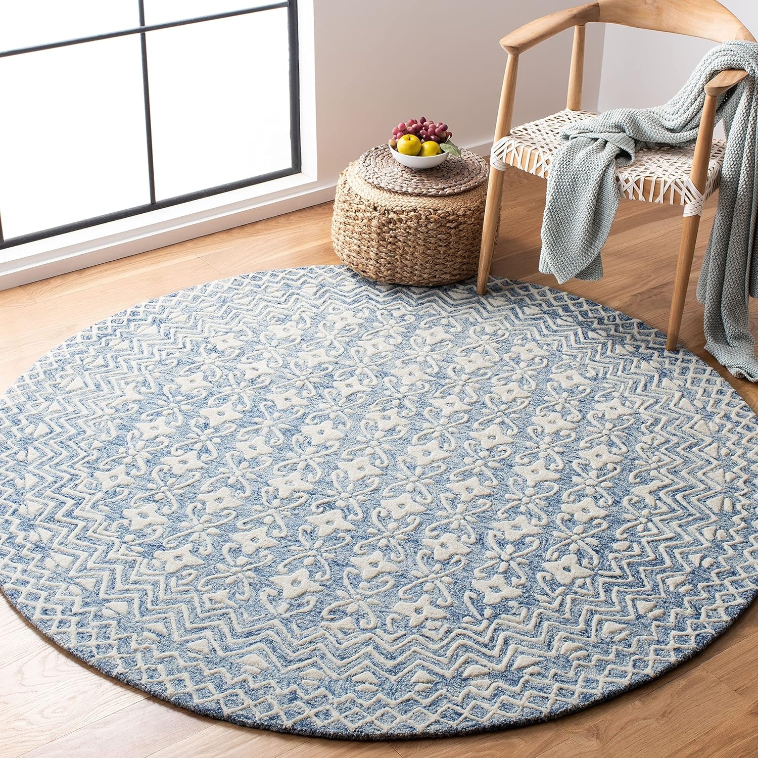 image:imageSAFAVIEH Blossom Collection 8 x 10 GreyIvory BLM114F Handmade Premium Wool Area RugBlueIvory