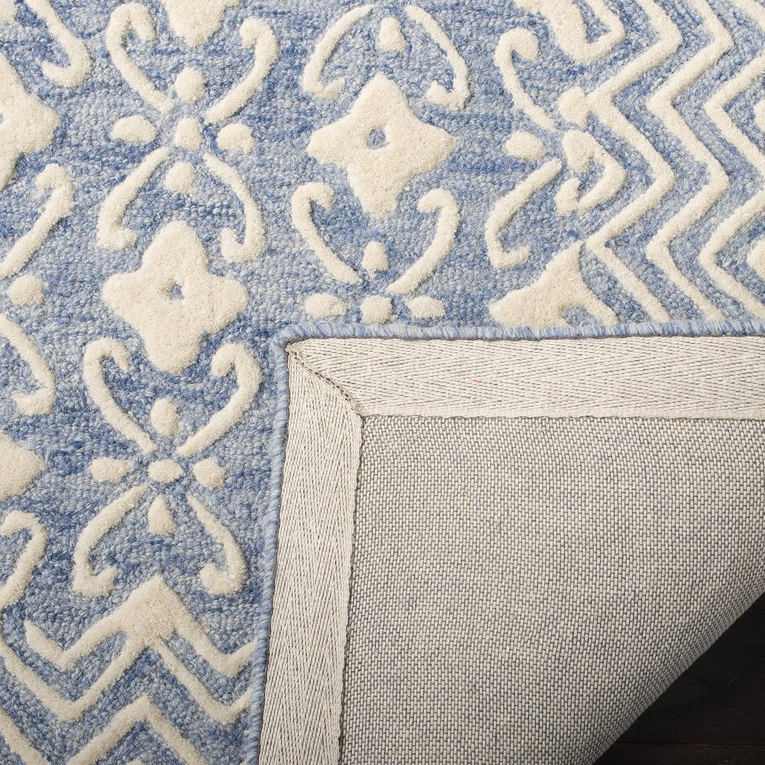 image:imageSAFAVIEH Blossom Collection 8 x 10 GreyIvory BLM114F Handmade Premium Wool Area RugBlueIvory