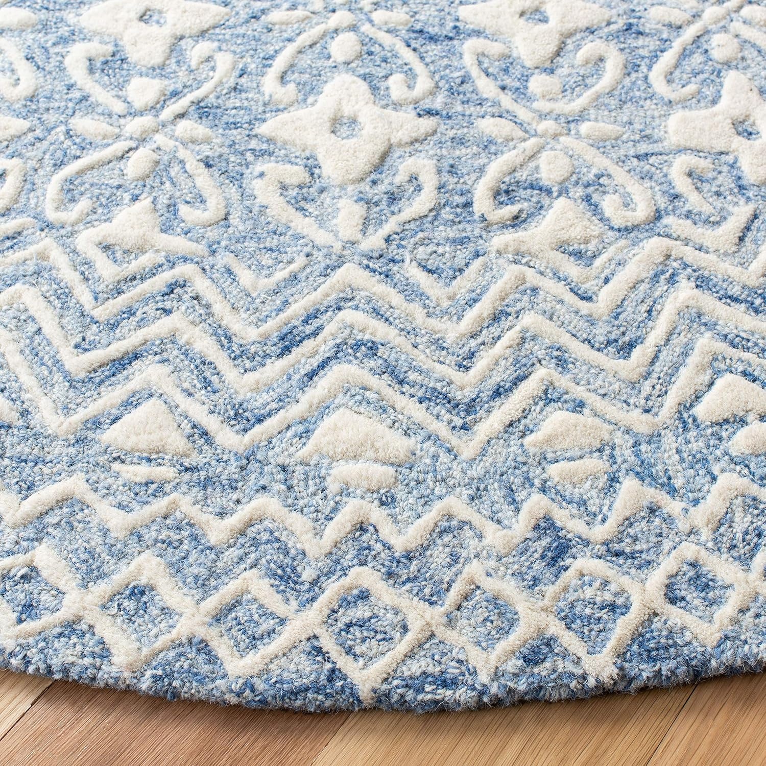 image:imageSAFAVIEH Blossom Collection 8 x 10 GreyIvory BLM114F Handmade Premium Wool Area RugBlueIvory