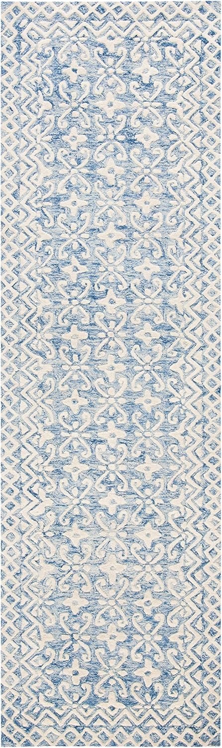 image:imageSAFAVIEH Blossom Collection 8 x 10 GreyIvory BLM114F Handmade Premium Wool Area RugBlueIvory
