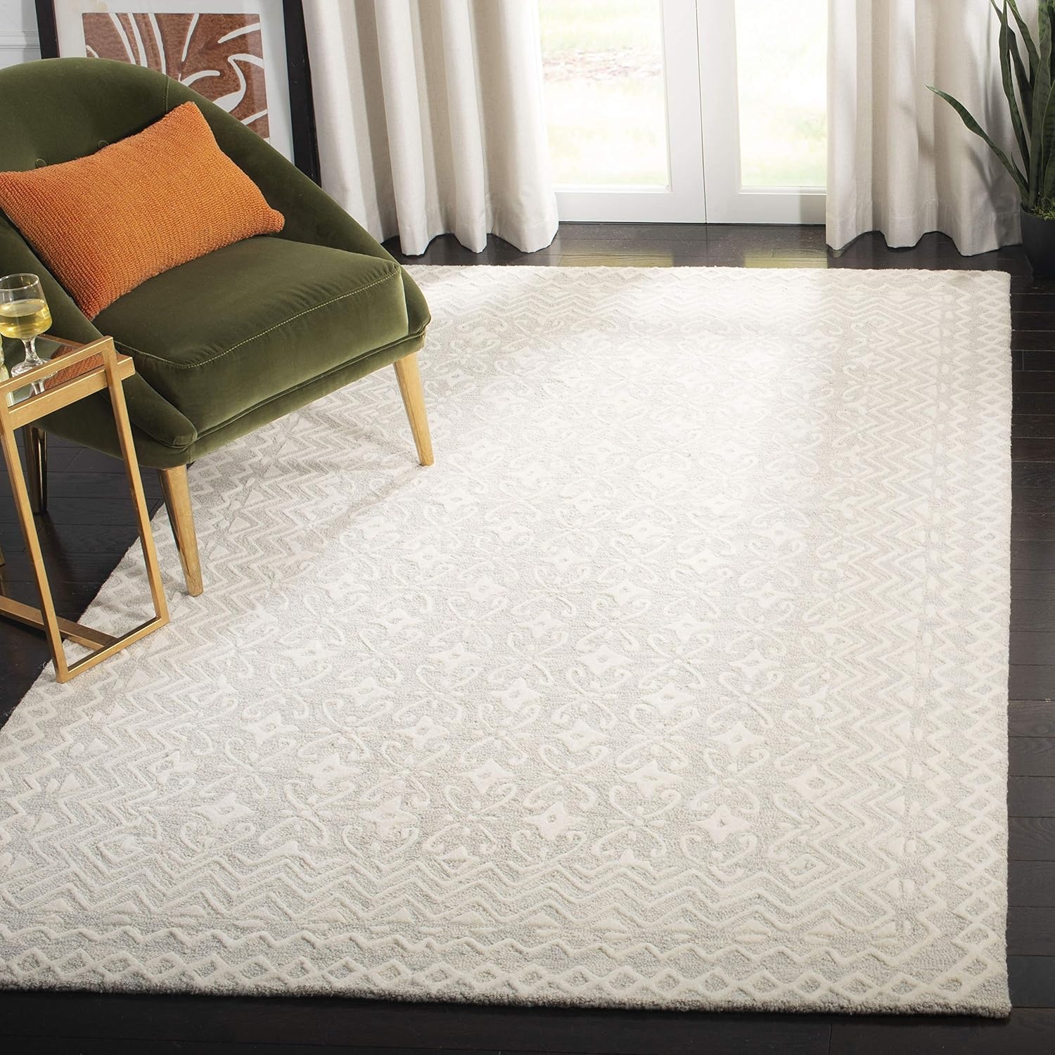 image:imageSAFAVIEH Blossom Collection 8 x 10 GreyIvory BLM114F Handmade Premium Wool Area RugGreyIvory