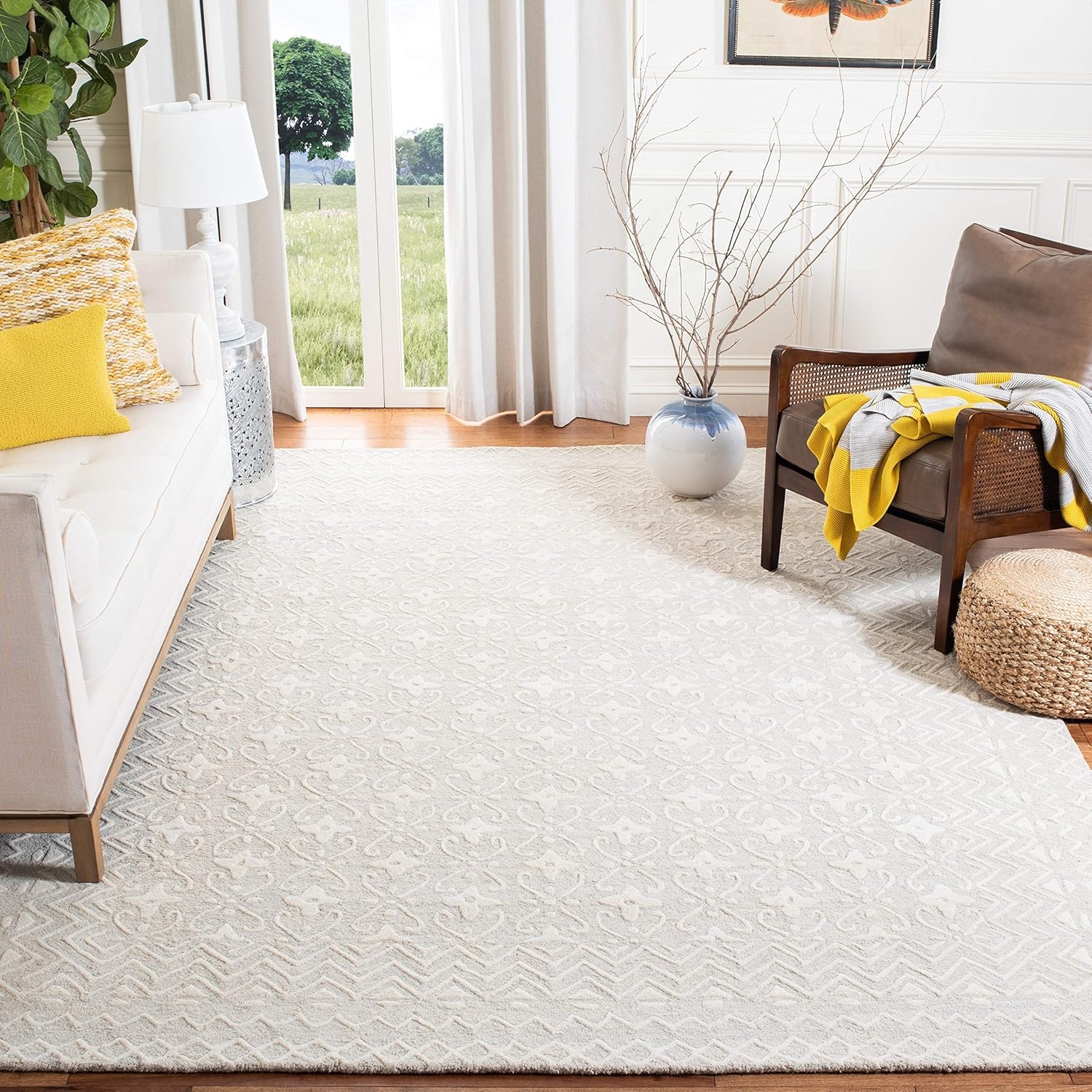 image:imageSAFAVIEH Blossom Collection 8 x 10 GreyIvory BLM114F Handmade Premium Wool Area RugGreyIvory