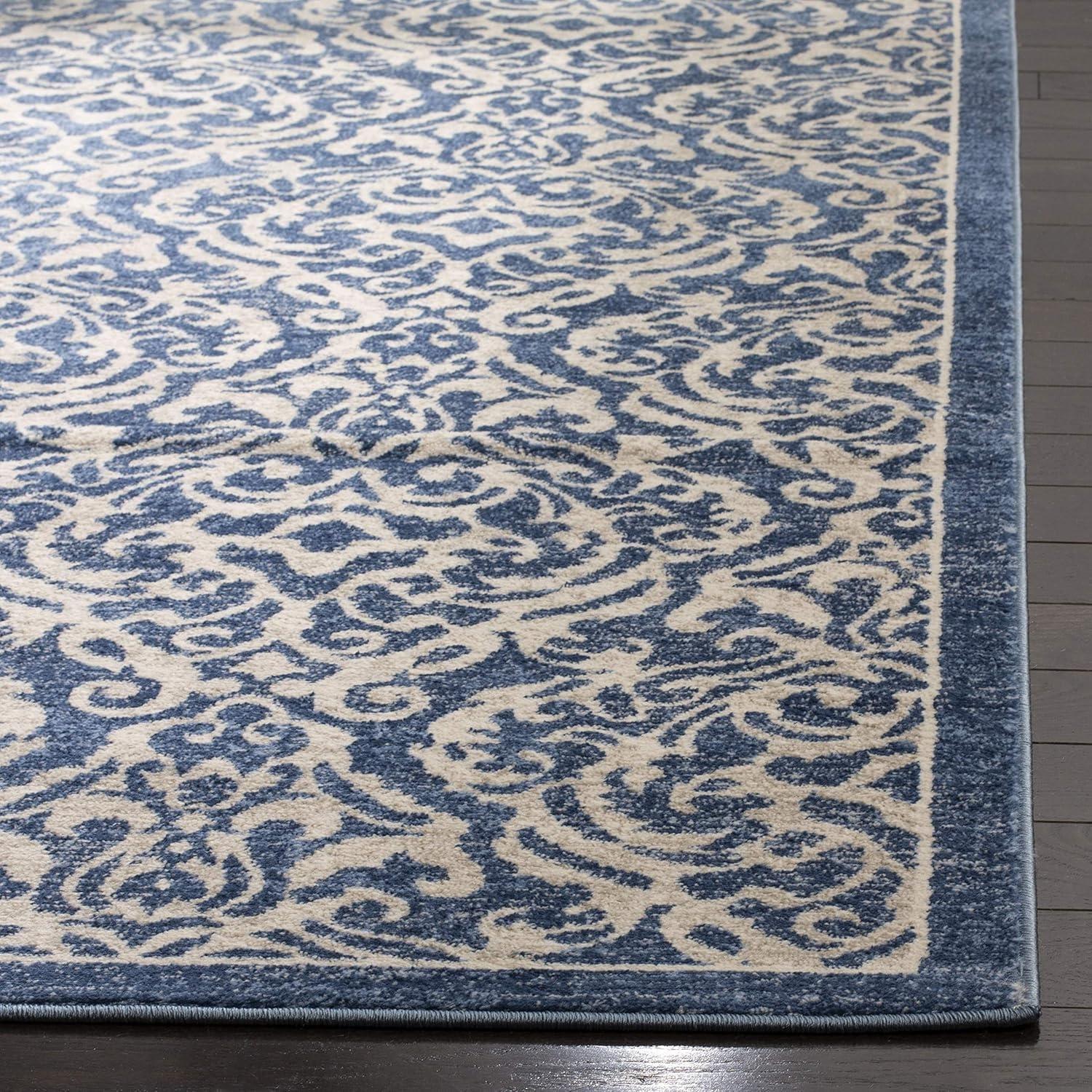 image:imageSAFAVIEH Brentwood Collection 8 x 10 Navy Cream BNT810N Damask NonShedding Living Room Bedroom Dining Home Office Area RugNavyCreme