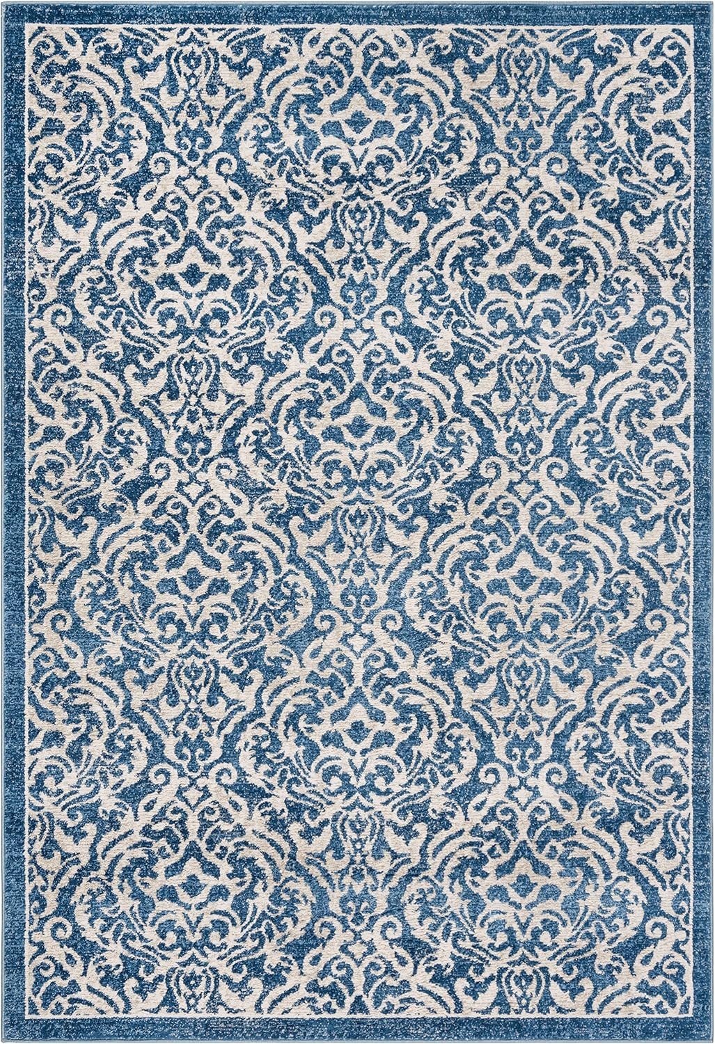 image:imageSAFAVIEH Brentwood Collection 8 x 10 Navy Cream BNT810N Damask NonShedding Living Room Bedroom Dining Home Office Area RugNavyCreme