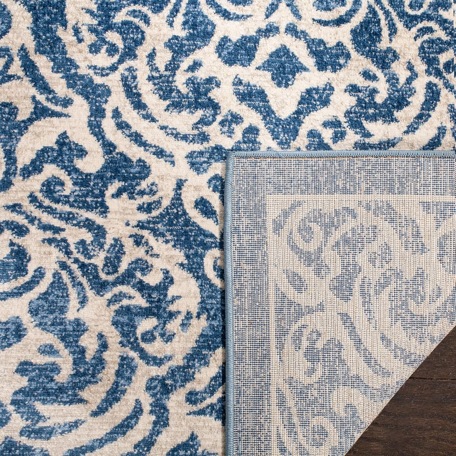 image:imageSAFAVIEH Brentwood Collection 8 x 10 Navy Cream BNT810N Damask NonShedding Living Room Bedroom Dining Home Office Area RugNavyCreme
