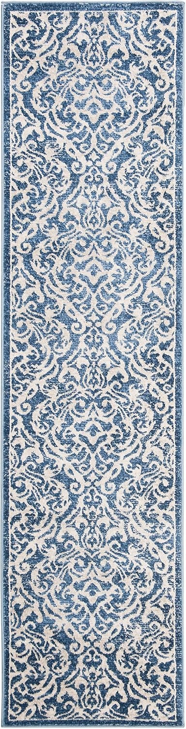 image:imageSAFAVIEH Brentwood Collection 8 x 10 Navy Cream BNT810N Damask NonShedding Living Room Bedroom Dining Home Office Area RugNavyCreme