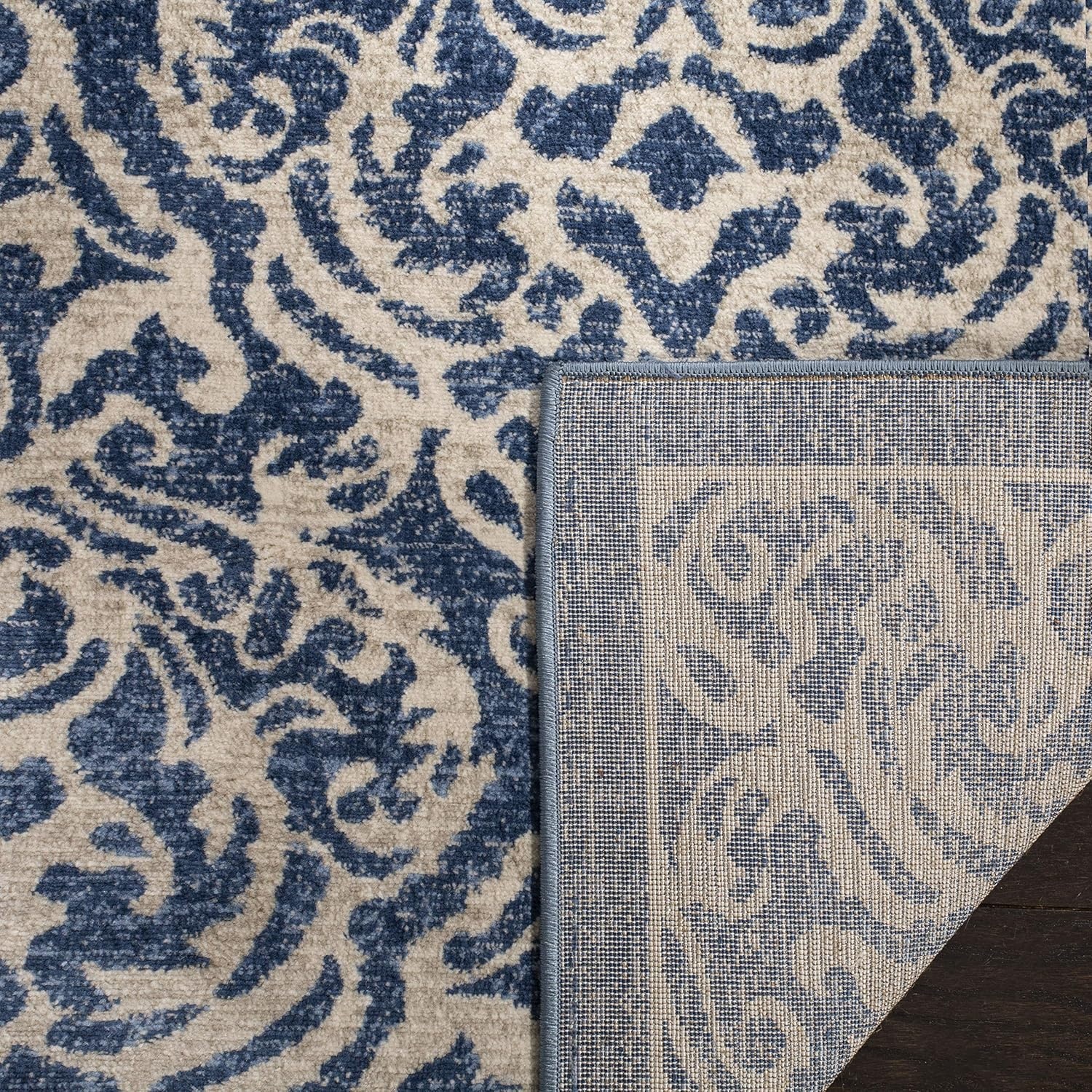 image:imageSAFAVIEH Brentwood Collection 8 x 10 Navy Cream BNT810N Damask NonShedding Living Room Bedroom Dining Home Office Area RugNavyCreme